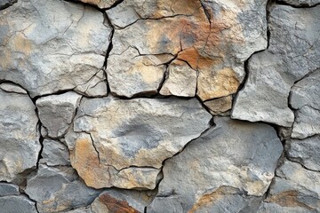 Obraz premium Close-up of Cracked Gray and Brown Rock Wall