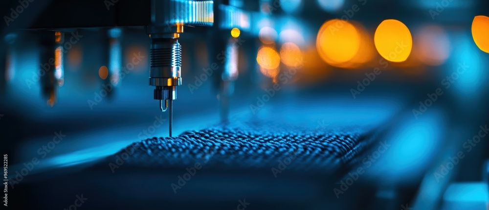 Poster close-up of a precision machine working on intricate details, showcasing advanced technology and ind