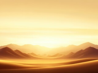 Obraz premium Golden desert landscape at sunset showcasing serene beauty and warm hues illuminating the sand and mountains.