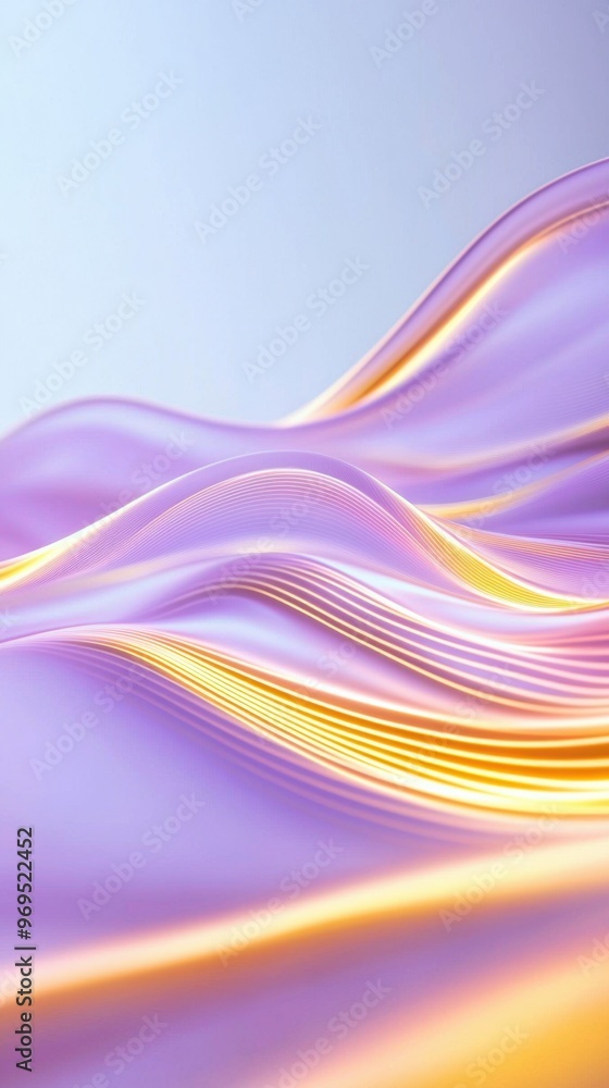 Poster a captivating abstract wave of soft purple and yellow hues, creating a serene and modern visual expe