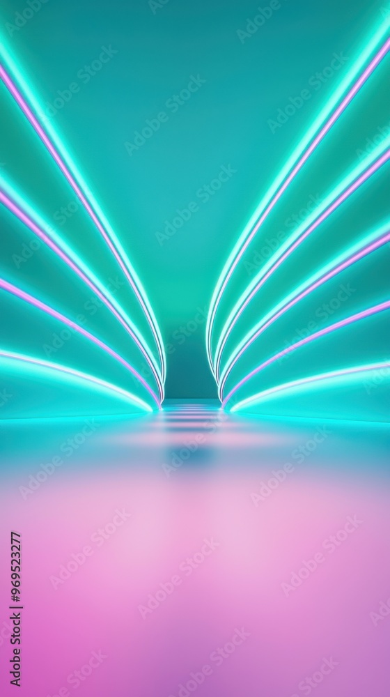 Poster a vibrant abstract background featuring neon lines in teal and pink colors, creating a dynamic and f