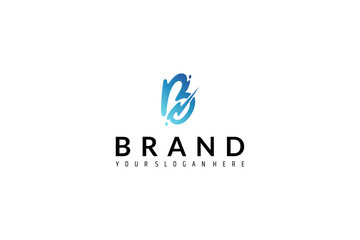 Fototapeta premium B letter logo with splash combination in blue gradient vector design