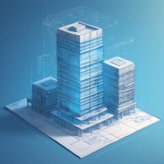 Holographic 3D Smart House on Blue Background
