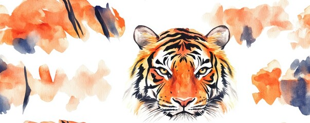Obraz premium A vibrant watercolor painting of a tiger, showcasing its majestic features and striking colors in a beautiful artistic style.