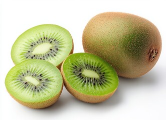 Fototapeta premium A whole kiwi and half of the kiwi isolated on a white background. kiwi day 