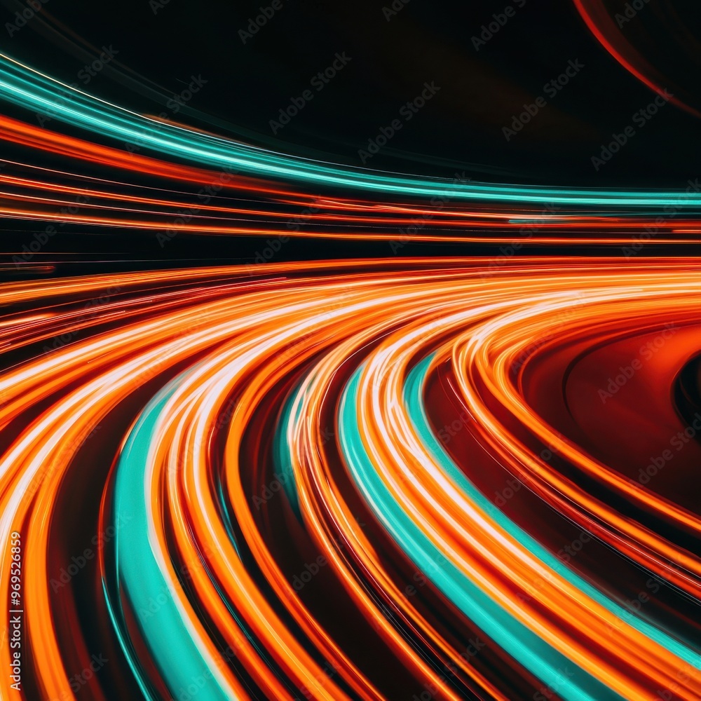 Poster dynamic light trails create a vibrant display of motion and energy, perfect for illustrating speed a