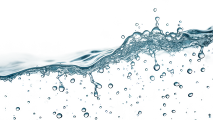 Water in Motion: High-Speed Capture of water Splash and Droplets on Clear Background.