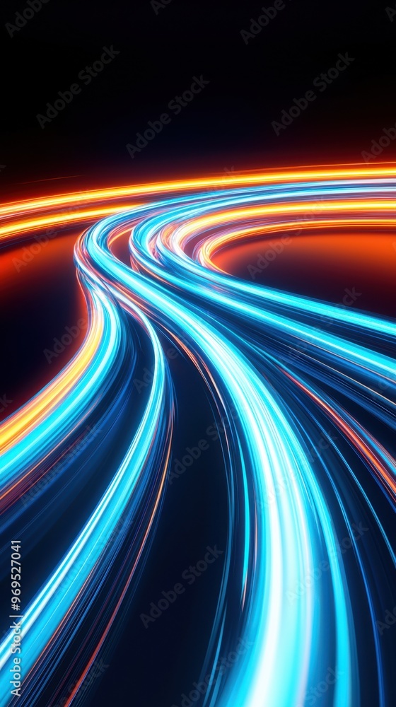 Aufkleber dynamic light trails in vibrant blue and orange create an abstract, modern background for a tech-foc