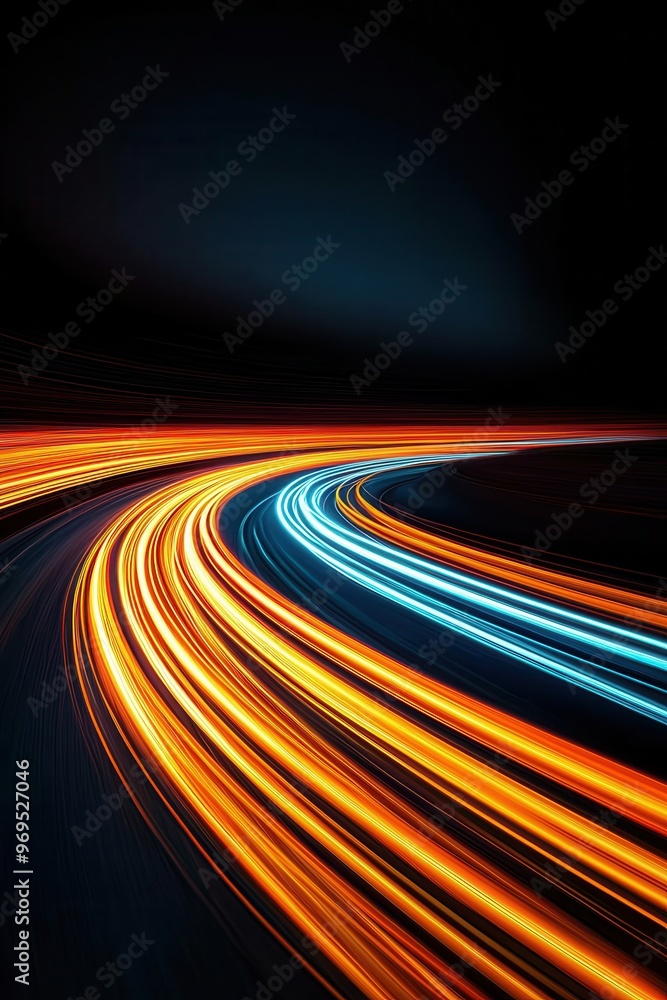 Poster dynamic light trails showcasing vibrant colors in motion, creating a stunning contrast against a dar