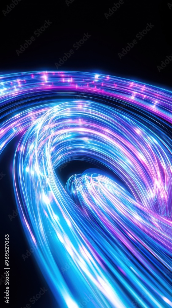 Poster dynamic swirl of vibrant blue and pink light on a black background, creating a mesmerizing visual ef