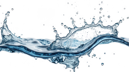 Pure Fluidity: High-Speed Image of Water Splash and Droplets in Motion on Transparent Background.