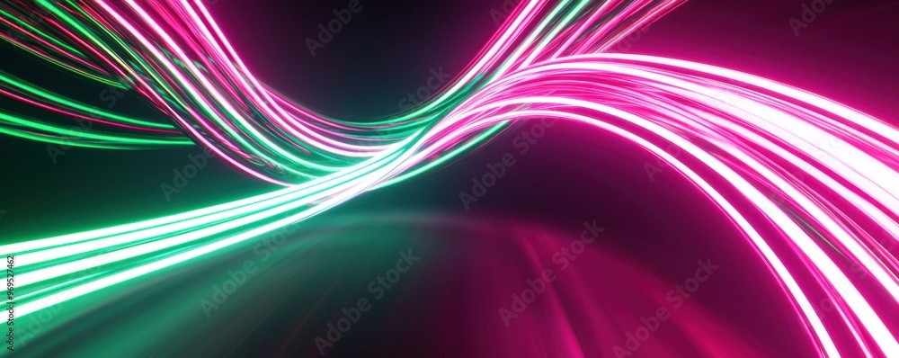 Aufkleber vibrant abstract light trails in pink and green, creating a dynamic and energetic atmosphere with a 