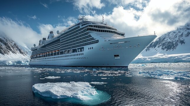 Big cruise ship in the Antarctic waters