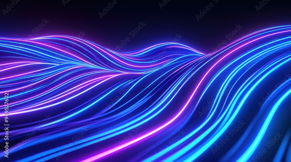 Poster vibrant abstract waves in neon colors create a dynamic and modern visual effect, ideal for technolog