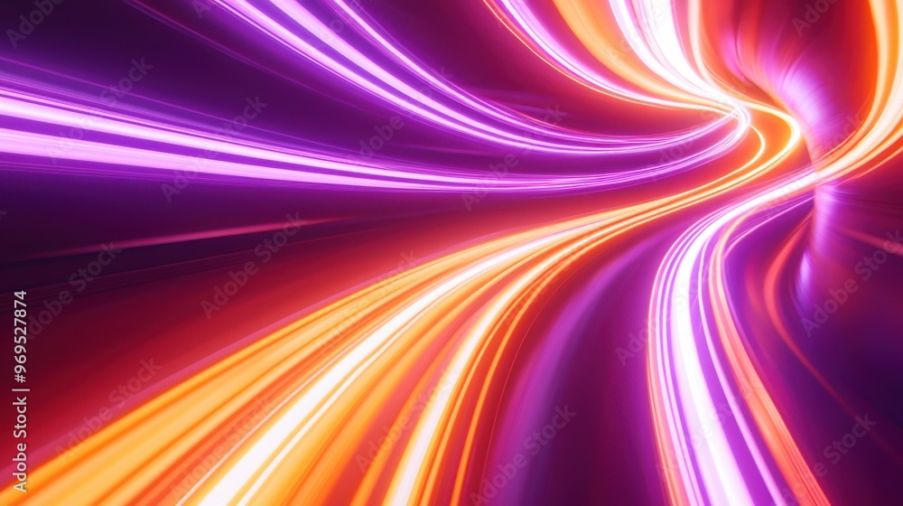 Poster vibrant light streaks in purple and orange create an abstract backdrop, evoking energy and motion in