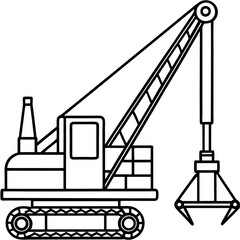 pile driver machine outline coloring book page line art drawing
