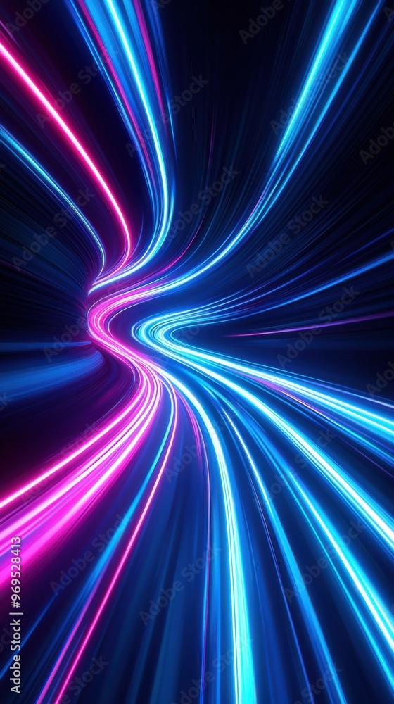 Poster vibrant neon light trails create a dynamic flow, symbolizing energy and motion in a mesmerizing dark