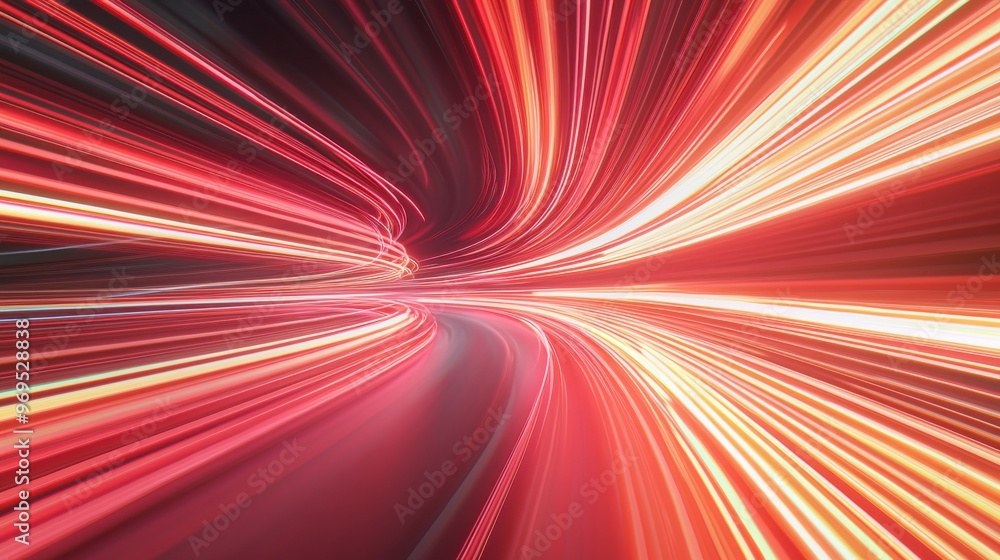 Poster vibrant motion of dynamic light trails, creating a mesmerizing effect of speed and energy on a dark 