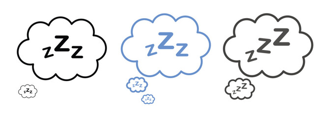sleeping zzz icon. Sleep comic bubble zzz icon of goodnight deep sleep, bored or tired. zzz talk bubble icon vector illustration.