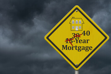  40 year mortgage warning sign with stormy sky