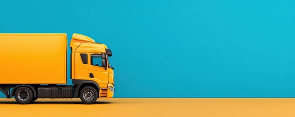 Vibrant yellow delivery truck against a bright blue background, showcasing modern transport and logistics concepts.