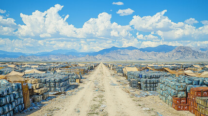 Military camp with tents and supplies.