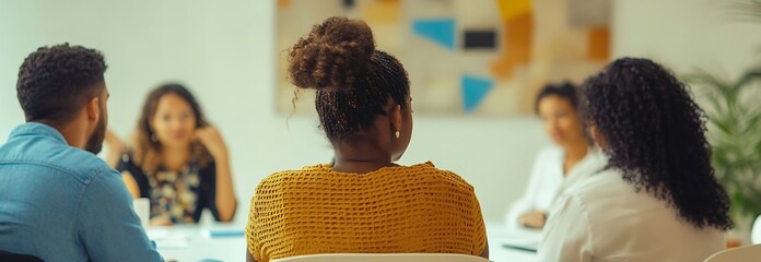 A diverse team engaged in a conversation about a document.