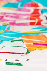 Close up bright colorful abstract collage art