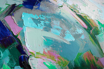 Colorful abstract paint texture on canvas showcasing vibrant strokes and layering in a modern...