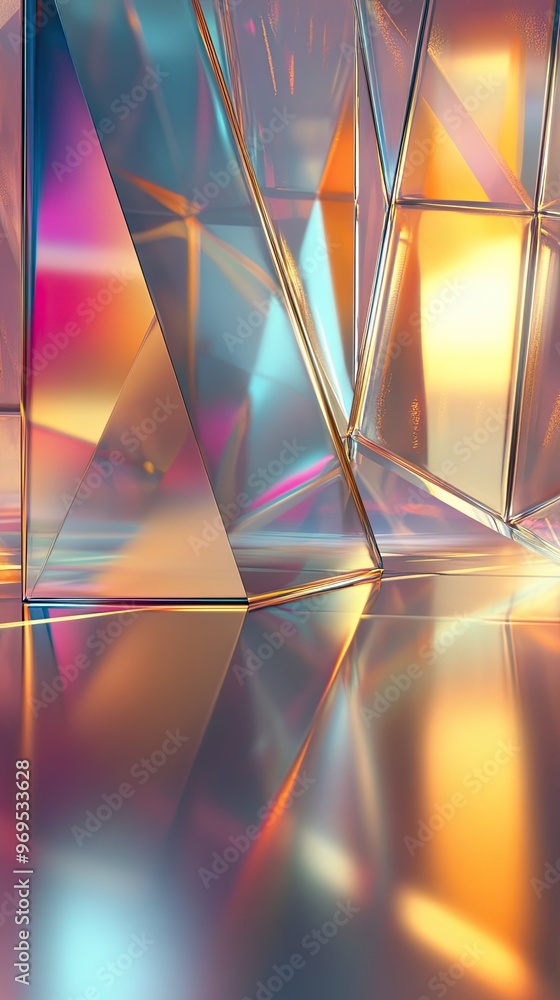 Sticker a captivating abstract composition featuring colorful reflections and geometric shapes, ideal for mo