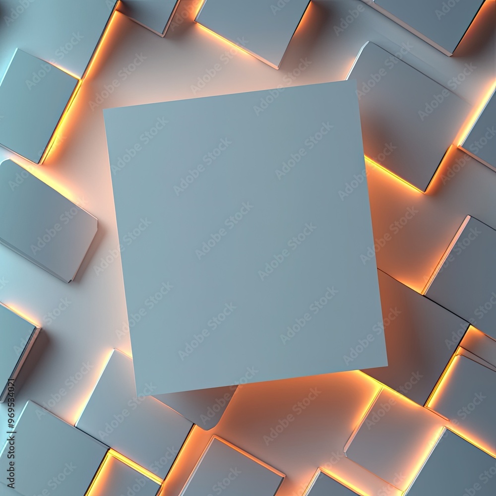 Wall mural modern abstract background featuring a blank square surrounded by illuminated blocks, perfect for sh