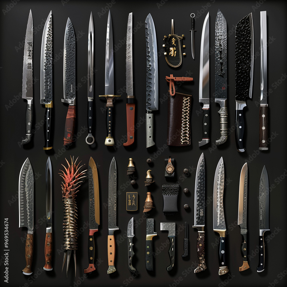 Wall mural photo set of knifes and blade,vintage and old