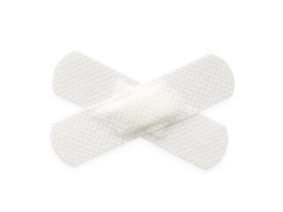 Medical adhesive bandages isolated on white, top view