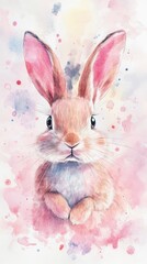 Obraz premium A charming watercolor illustration of a rabbit, featuring soft colors and delicate details, perfect for nature lovers and spring themes.