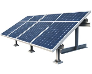 Modern solar panel array showcasing renewable energy technology against a clear blue sky for sustainable living.