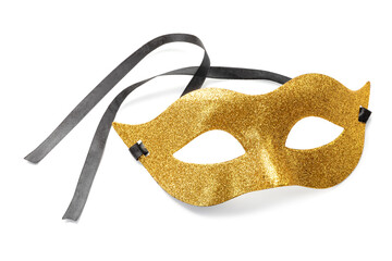 Beautiful golden carnival mask on white background