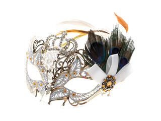One beautiful carnival mask on white background