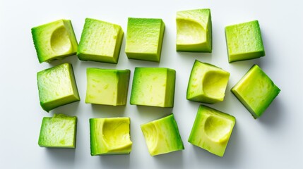 Slices of avocado on white background