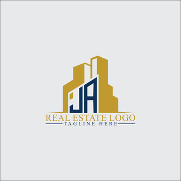 Modern JA Real Estate Logo Design with Building Silhouettes