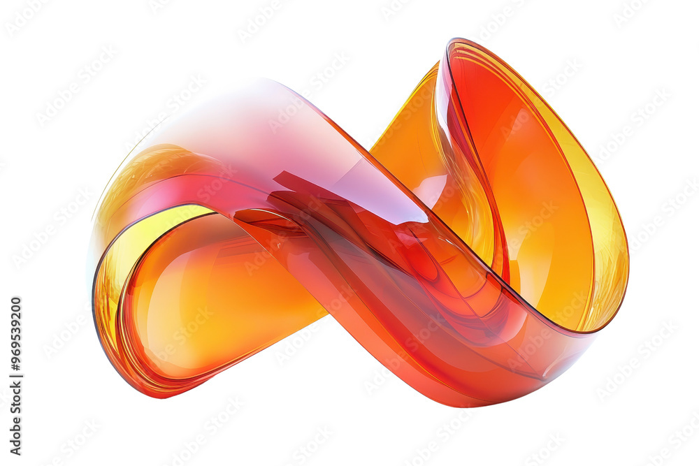 Poster abstract 3d rendering of fluid, colorful shape with a vibrant gradient of orange and red hues, perfe