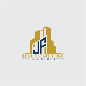 Modern JF Real Estate Logo Design with Building Silhouettes