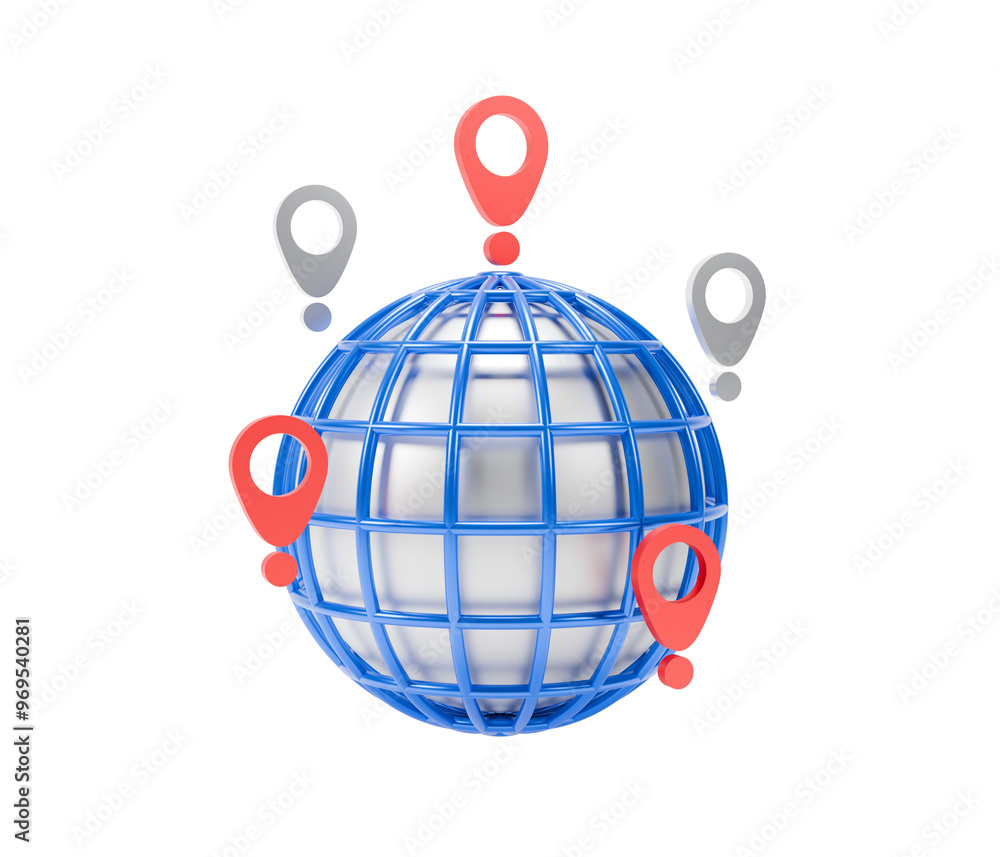 Poster 3d icon world globe with gps points to location