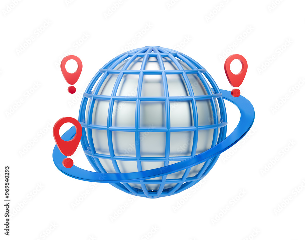 Poster 3d icon world planet with gps points to location
