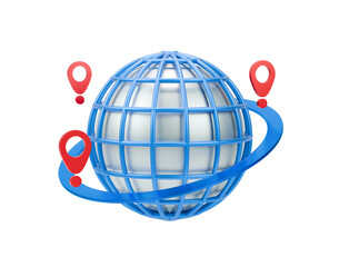 3d icon world planet with gps points to location 