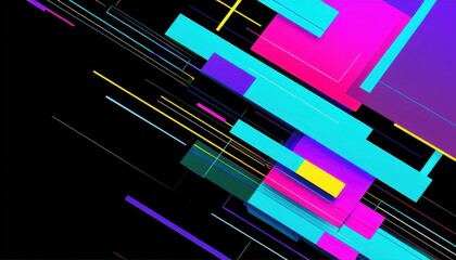 Abstract geometric design with vibrant colors and dynamic lines on a dark background.