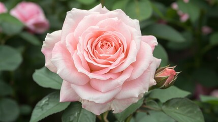 Pink Rose in Full Bloom: Delicate Petals and Natural Beauty
