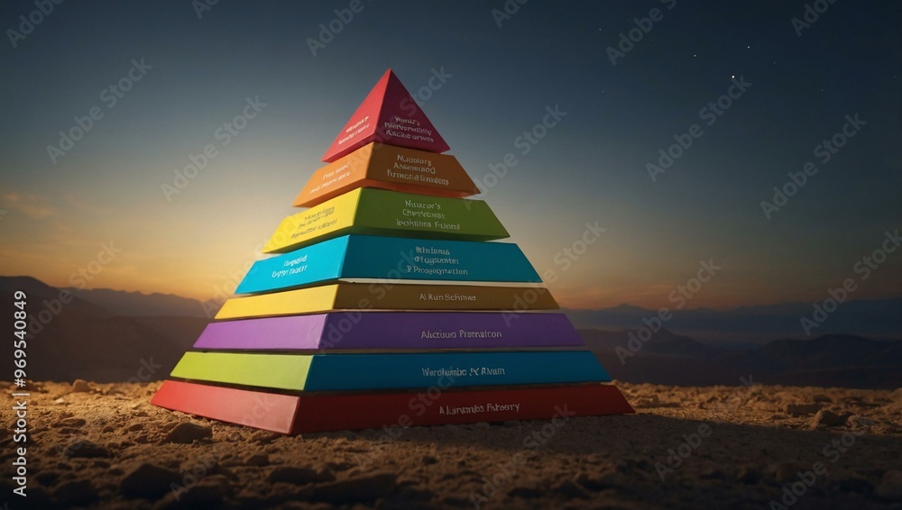 Poster 3d pyramid of maslow's hierarchy of needs with soft lighting.
