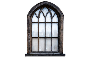 Obraz premium An isolated gothic style arched window with intricate design and textured glass, perfect for architectural and historical themes.
