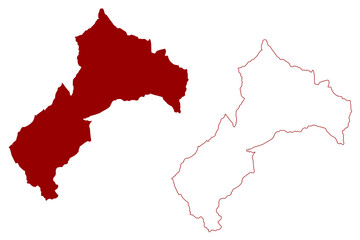 Martigny District (Switzerland, Swiss Confederation, Canton of Valais or Wallis) map vector illustration, scribble sketch Bezirk Martigny map