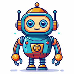 Obraz premium Cute robot cartoon icon character, line stoke isolated, graphic design sign